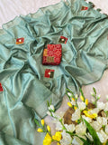 Elegant Cotton Bandhani  Saree with Handmade Butta Work & Sequin Detailing - GREEN