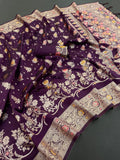 Traditional Banarasi Inspired Floral Weave Saree - WINE