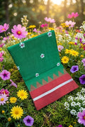 Handloom Cotton Saree with Floral Butta Work GREEN
