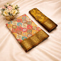 Multicolor Designer Banarasi Dola Silk Saree with Rich Zari Border & Pallu - BROWN