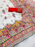 Heritage Soft Silk Saree with Elephant Procession Border & Rich Pallu WHITE