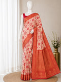 Heritage Ivory Banarasi Saree with Royal Zari Weaving -RED