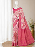Heritage Ivory Banarasi Saree with Royal Zari Weaving - PINK