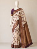 Premium Linen Cotton Saree with Floral Ethnic Weaving - WINE