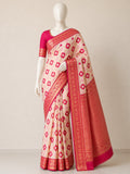 Premium Linen Cotton Saree with Floral Ethnic Weaving - RED