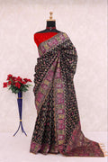 Royal Pashmina Weaving Soft Silk Saree with Paithani Border - BLACK