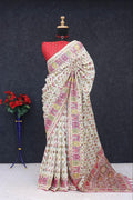Royal Pashmina Weaving Soft Silk Saree with Paithani Border -  WHITE