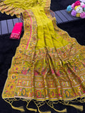 Royal Soft Silk Saree with Intricate Pashmina Work & Contrast Butti Blouse - Mustard Green