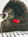 ✨ Royal Pashmina Kaju Soft Silk Saree - GREEN ✨