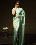 Traditional Kanjivaram Woven Silk Saree With Blouse Piece - Pista