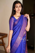 Attractive Kanjivaram Woven Silk Saree With Blouse Piece - BLUE