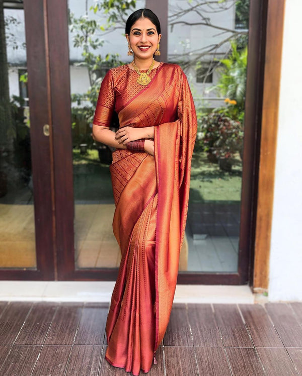 Light Brown Colour Kanjivaram Woven Silk Saree With Blouse Piece