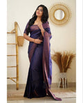 Beautiful Kanjivaram Woven Silk Saree With Blouse Piece - Dark Purple