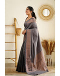 Beautiful Kanjivaram Woven Silk Saree With Blouse Piece - Grey
