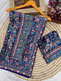 Vibrant Multicolor Chinon Silk Printed Mirror Work Saree