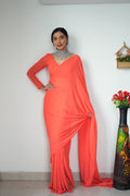 1-Min Georgette Ready To Wear Saree With Blouse Piece - ORANGE