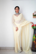 1-Min Georgette Ready To Wear Saree With Blouse Piece - OFF WHITE