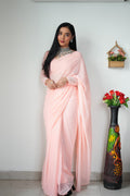 1-Min Georgette Ready To Wear Saree With Blouse Piece - BABY PINK