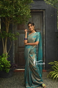 Traditional Kanjivaram Woven Silk Saree With Blouse Piece - sky