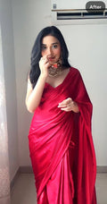 1-Min Satin Ready To Wear Saree With Blouse Piece - RED