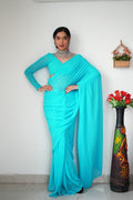 1-Min Georgette Ready To Wear Saree With Blouse Piece - SKY