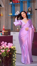 1-Min Satin Ready To Wear Saree With Blouse Piece - PURPLE