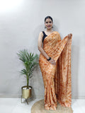 Party Wear 1-Min Georgette Ready To Wear Saree With Blouse Piece - YELLOW