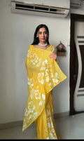 YELLOW Colour 1-Min Georgette Ready To Wear Saree With Blouse Piece