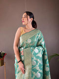 Pretty pista Color Banarasi Silk Zari Weaving Saree With Blouse Piece