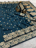 Pure Soft Banarasi Silk Saree - dark blue