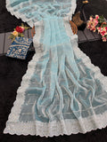 Embroidered, Dyed Bollywood Tissue Saree - SKY