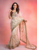 Elegant Space Satin Sequins Work Saree with Contrast Running Blouse- Gold