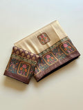 Roopkala Premium Jari Weaving Softy Silk Saree  - CREAM AND BLACK