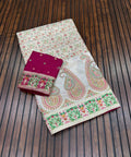 Royal Pure Pashmina Silk Kashmiri Weaving Saree - WHITE