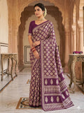 Royal WINE Banarasi Style Woven Saree with Traditional Motifs