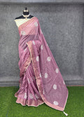 Elegant Onion Pink & White Printed Saree with Floral Buti Design