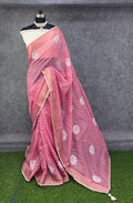 Elegant Pink  & White Printed Saree with Floral Buti Design