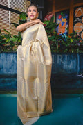 Wedding Wear Kanjivaram Woven Silk Saree With Blouse Piece - off white