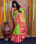 Festive Wear Kanjivaram Woven Silk Saree With Blouse Piece - PERROT PINK