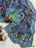 Noor-e-Mirror Chinnon Saree- Blue