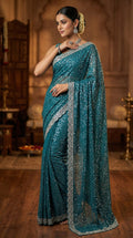 Elegant Pure Soft Net Saree with Original Beads Work & Designer Cutwork Border -SKY