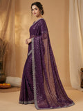 Elegant Pure Soft Net Saree with Original Beads Work & Designer Cutwork Border -WINE
