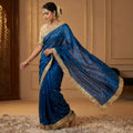 Elegant Fandy Satin Saree with Sequins Butti & Designer Lace Border – BLUE