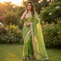 Elegant Fandy Satin Saree with Sequins Butti & Designer Lace Border –PARROT