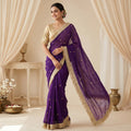 Elegant Fandy Satin Saree with Sequins Butti & Designer Lace Border –PURPLE