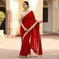 Elegant Fandy Satin Saree with Sequins Butti & Designer Lace Border - RED