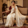 Elegant Fandy Satin Saree with Sequins Butti & Designer Lace Border - WHITE