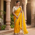 Elegant Fandy Satin Saree with Sequins Butti & Designer Lace Border -YELLOW