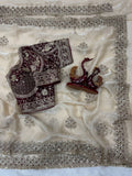 Zarmina Royale Satin Saree- OFF WHITE