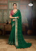 Premium Tusser Weaving Saree with Zari Border & Digital Blouse - GREEN
